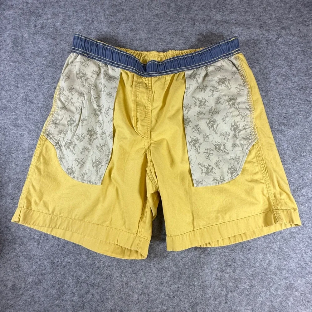 LL Bean Mens Classic Fit Cotton Shorts Yellow Elastic Waist 506801 Large Reg 7in